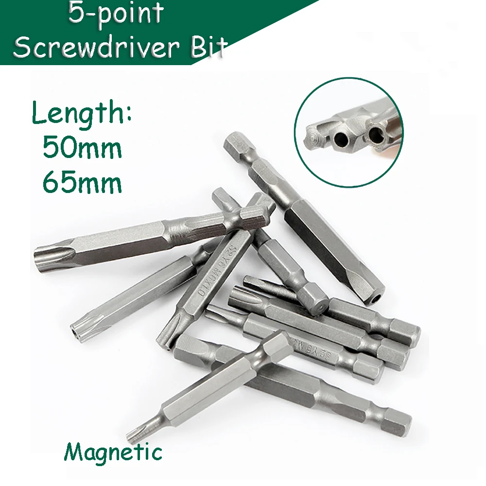 

1PCS 5-Point Screwdriver Bit Y-Type Bit 1/4" Hex Shank Screwdriver Bit 50/65mm Kit Power Tools With Center Hole Hand Tools