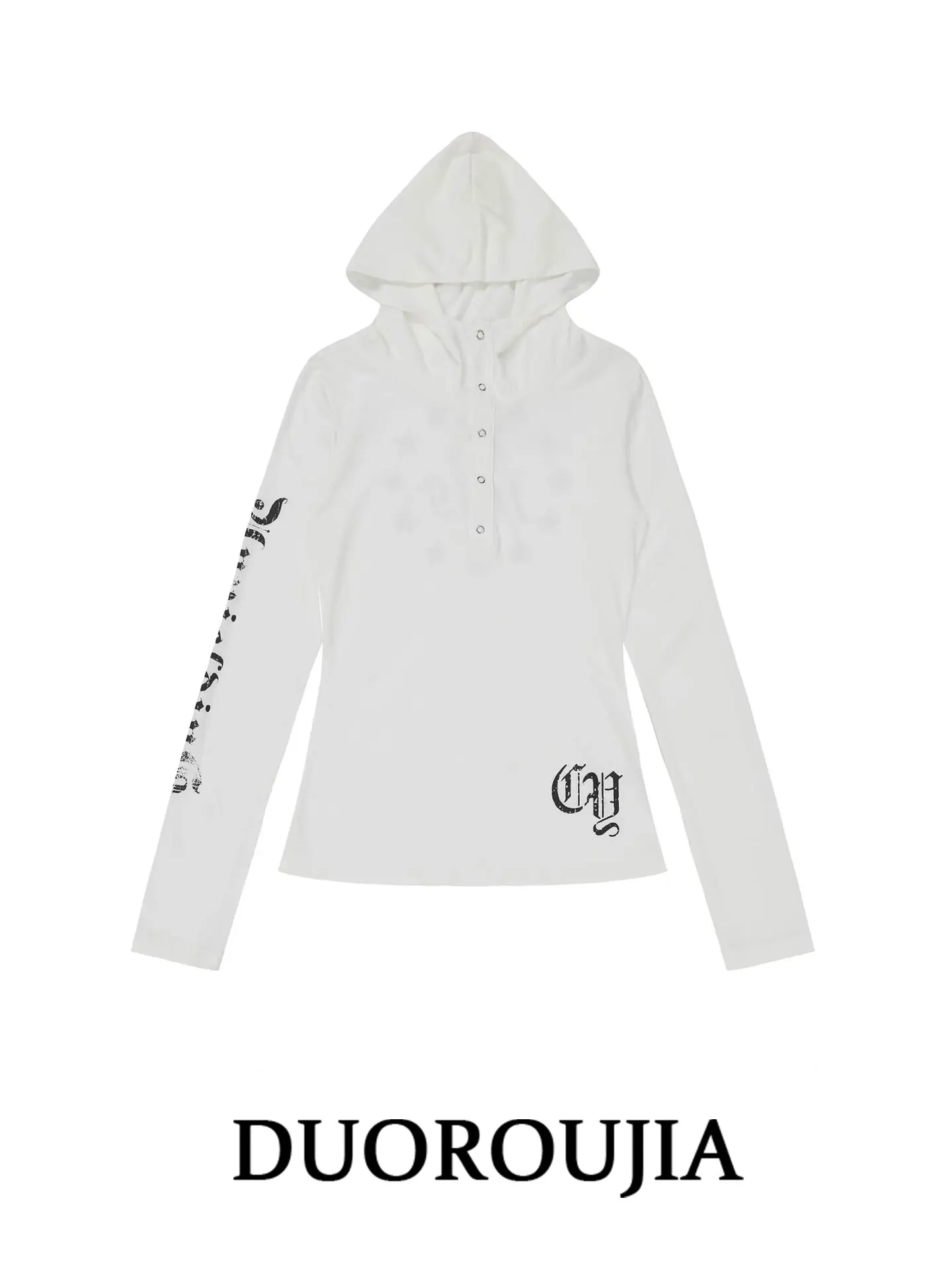 

DUOR Gothic Style Hooded Long Sleeve T-Shirt plus Size Women's Fashionable Slim Fit UV Protection Top for Autumn Season