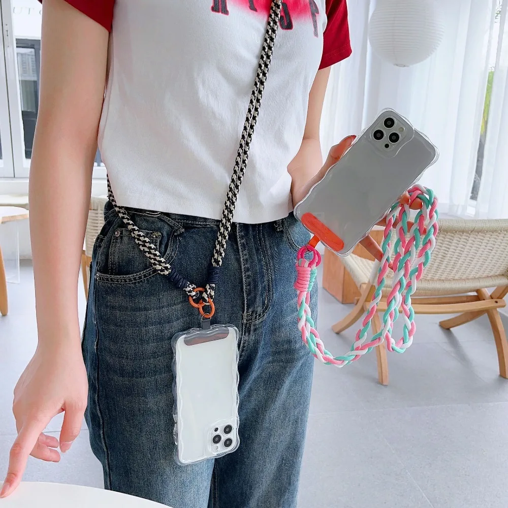 Smycze do telefonu komórkowego Crossbody z naszywką kolorowe pasek do telefonu komórkowego smycz smycz na szyję do telefonu komórkowego wiszący