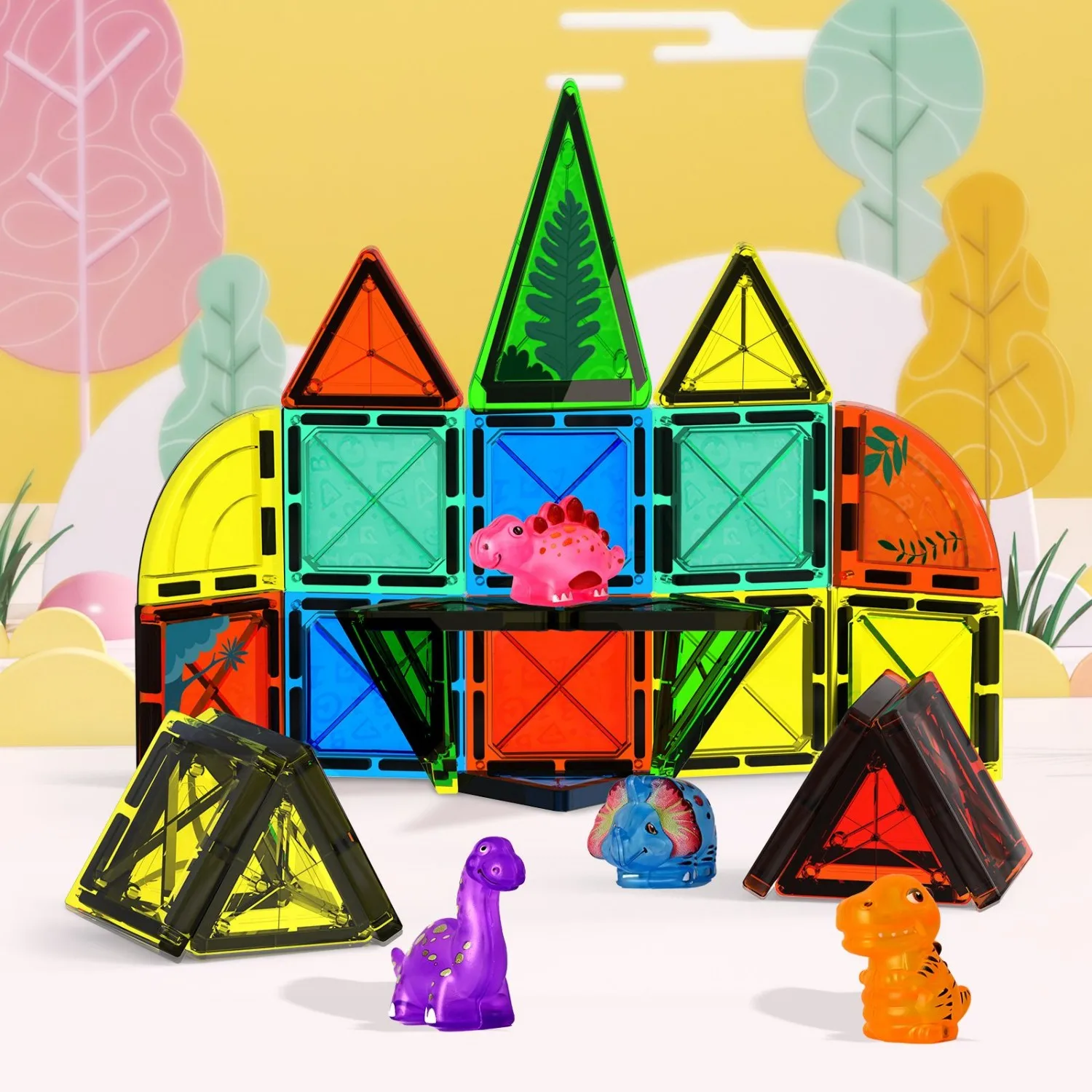 27/55 Dinossauros Deluxe Telhas Magnéticas |   Blocos de construção de diamante 3D |   Brinquedos educativos STEM para meninos e meninas de mais de 3 anos |   Dinossauro para