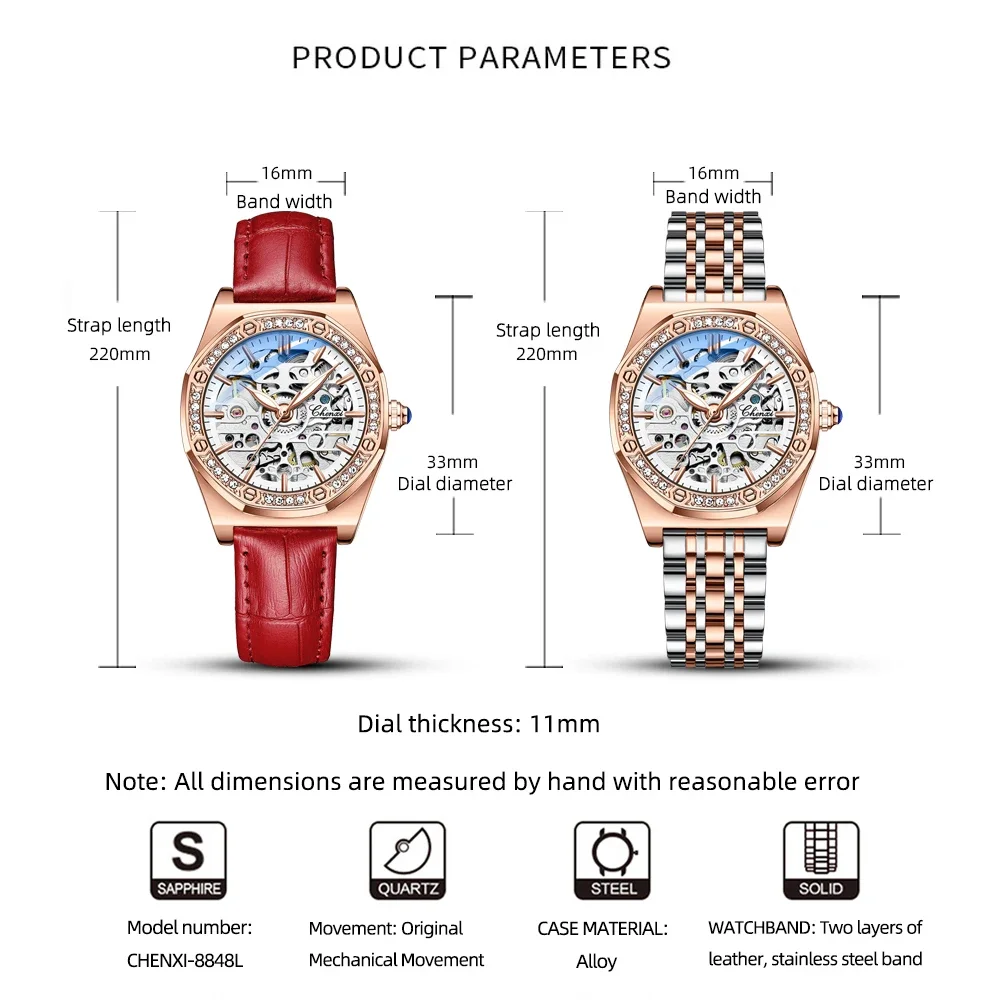 CHENXI Women Automatic Mechanical Watch Luxury Brand Elegant Ladies Clock Rose Gold Stainless Steel Waterproof WristWatches