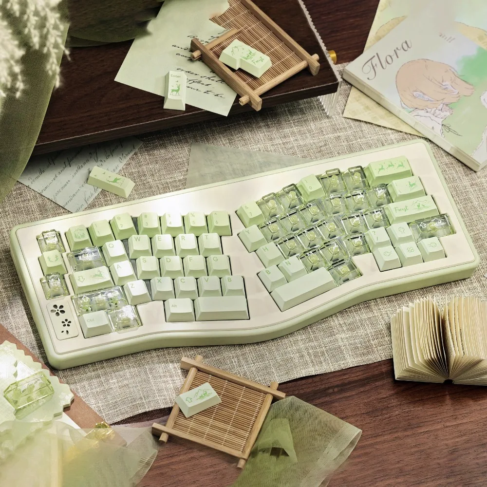 

Deerwood Whisper Theme Keycap 261Key PBT+PC Custom Green Simple Keyboard Cap Cherry Profile KeyCap for Mechanical Keyboard Gifts