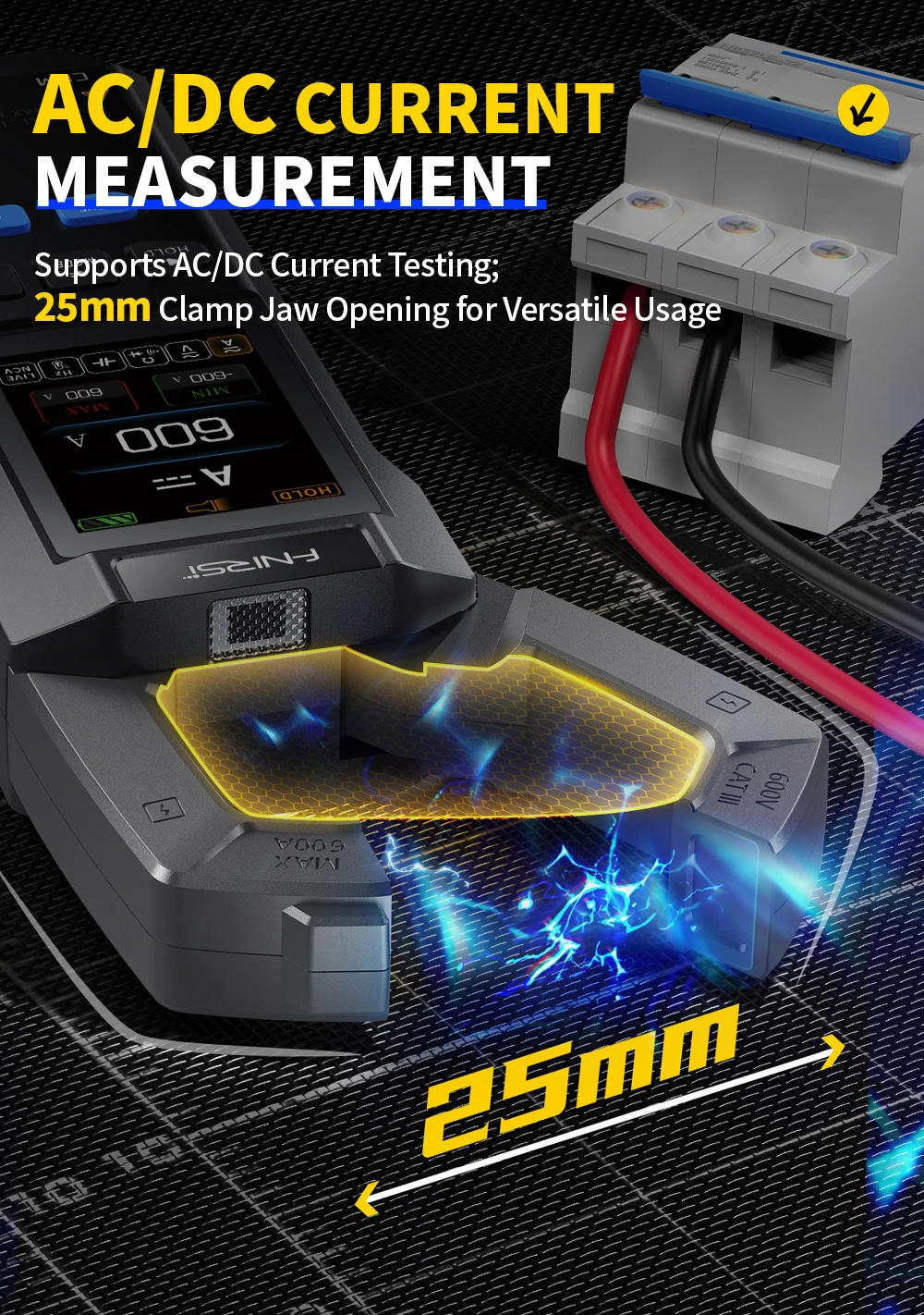 FNIRSI DMC-100 DC AC Stroomtang Meter 10000 Telt Digitale Multimeter 600A Amperimetrische Stroomtang USB Tester NCV Elektricien Tool