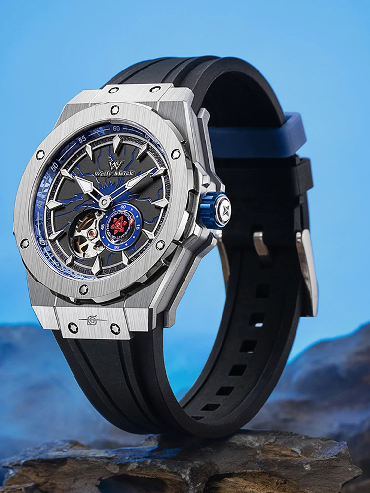 ساعة WM ساعات ميكانيكية أوتوماتيكية للرجال من الفولاذ المقاوم للصدأ مقاومة للماء إصدار محدود من سلسلة ساعات ناروتو سيري ويلي ميرك