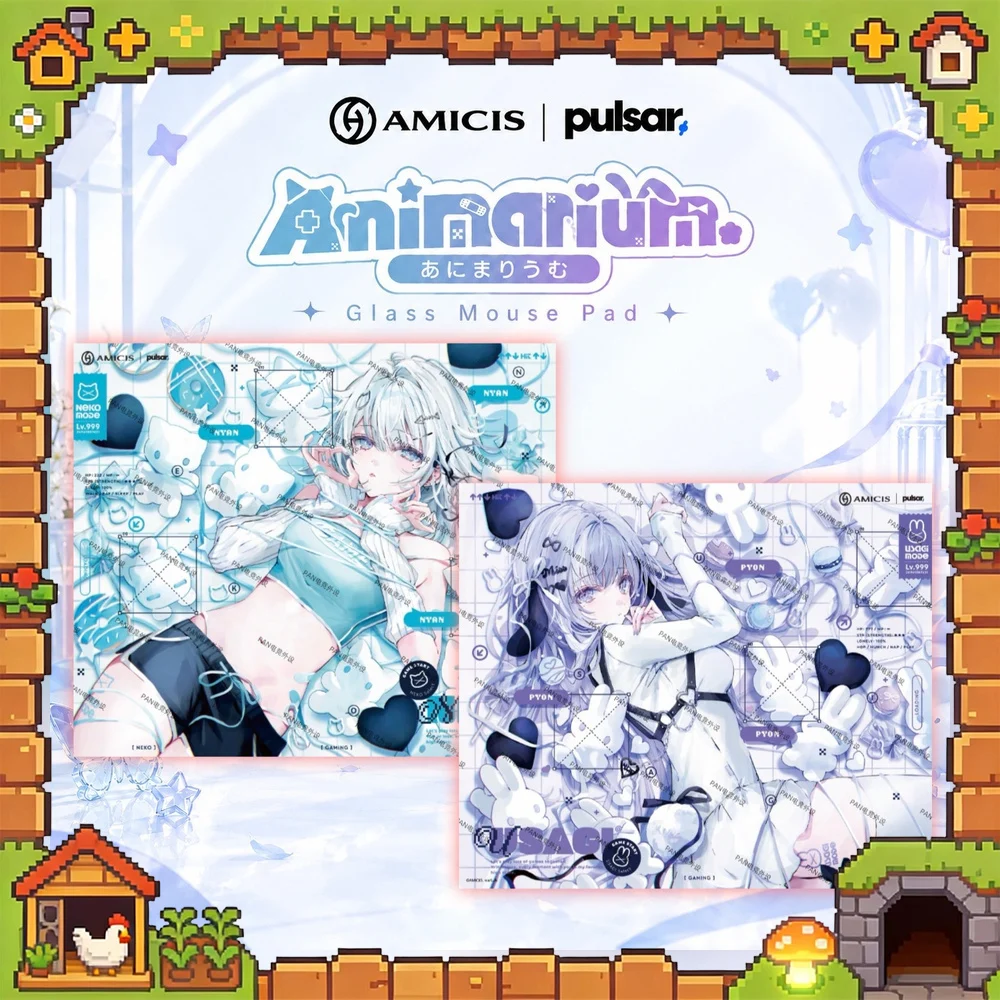 AMICIS x Pulsar Superglide V3 Animarium NEKO Tempered Glass Mouse Pad 490x420mm Gaming Desk Mat for FPS Esports Gamer Accessory
