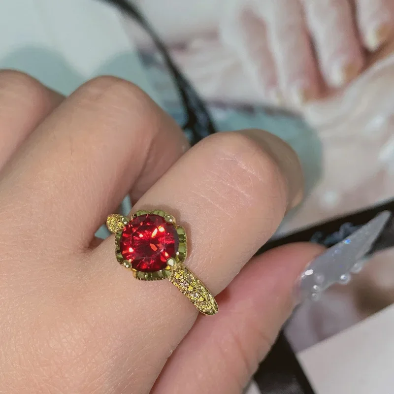 MDLFES Moiss1n สไตล์เพชร ยุโรปและอเมริกา คลาสสิก โกเมนสีแดง ซิรคอน ติโทก ไลฟ์ แฟชั่นเพชรเต็มวงใหม่