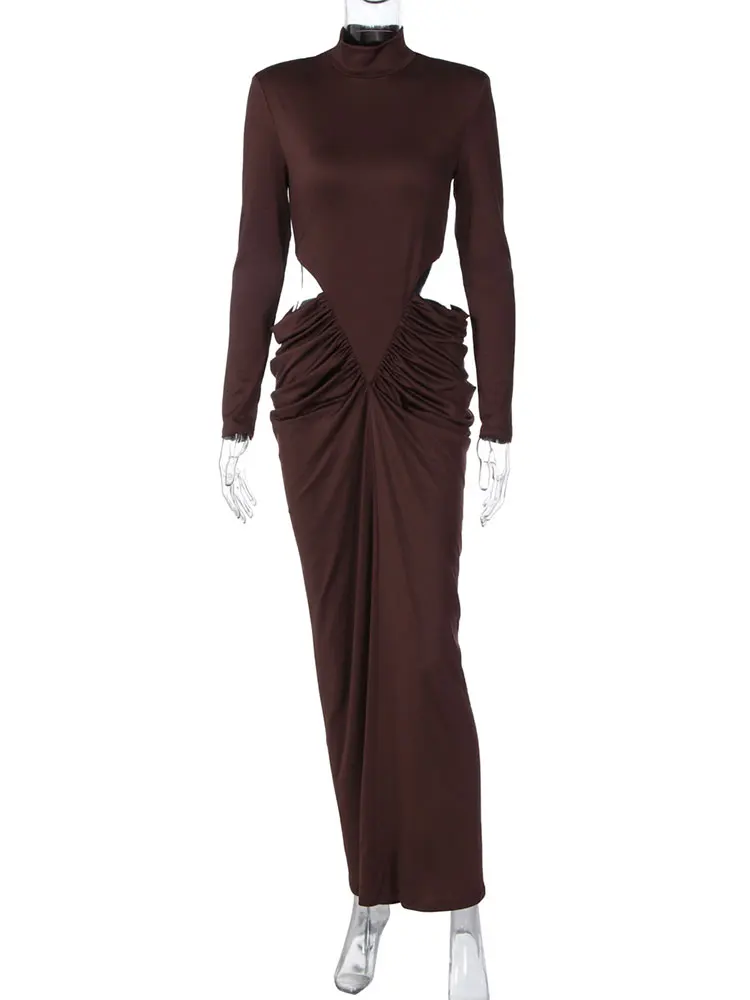 GACVGA Abito lungo sexy a maniche lunghe con collo alto da donna Elegante autunno inverno Abiti lunghi da festa aderenti con volant increspato