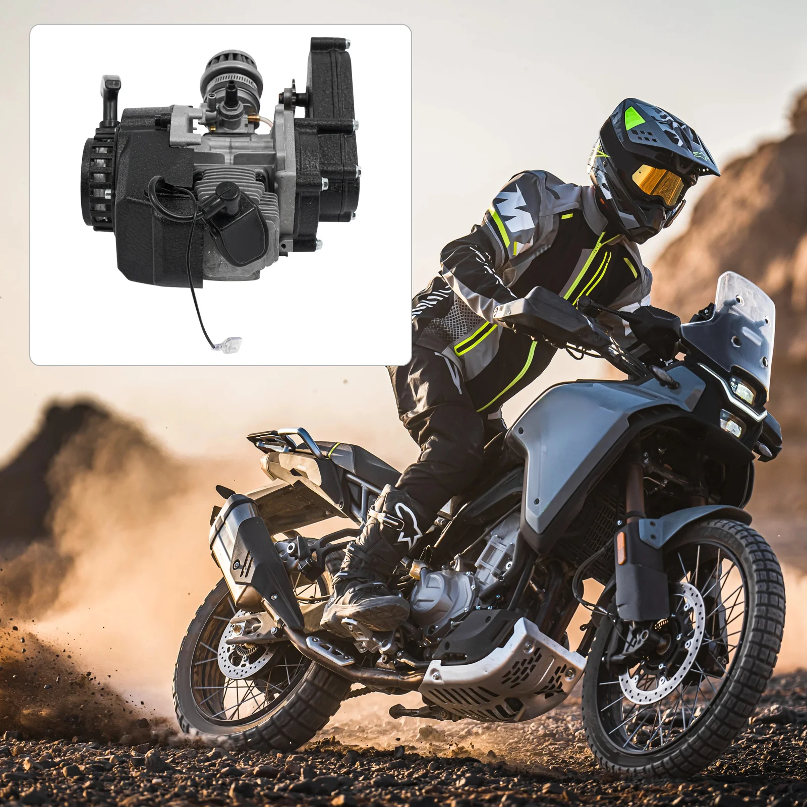 

49cc Motor Engine, Single Cylinder Engine Kit With Gear Arm Aluminum Air-cooling, Pull Rope Start Electronic Ignition, 1.9kW Engine Replacement Parts For Mini Bike ATV Scooter