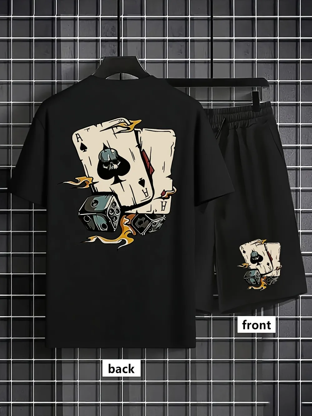 

American Summer Men's Fashion Poker Dice Printing Comfortable Breathable Round Neck T-shirt Shorts Set Outdoor Street Wear