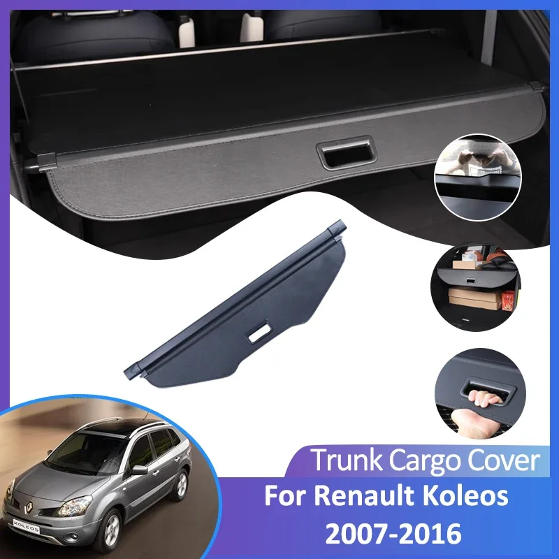 For Renault Koleos HY Samsung QM5 2007~2016 Auto Rear Trunk Cargo Cover Mat Retractable Luggage Curtain Accessorie Shield Shade