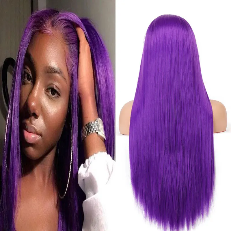 

Bombshell Dark Purple Straight Synthetic 13x4 Lace Front Wigs Glueless High Quality Heat Resistant Fiber Hair For Fashion Women