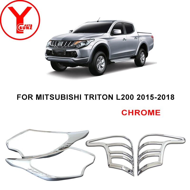 For MITSUBISHI Triton L200 2015 2016 2017 2018 Car Lamp Trim Set Front Lamp Cover Car Styling Rear light Cover Accessories