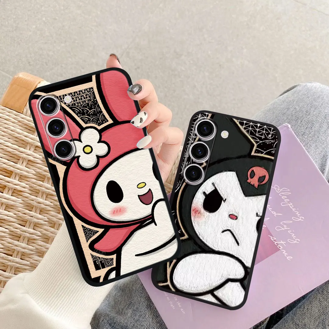 เคสโทรศัพท์ลายการ์ตูน Kuromi Kitty Cinnamoroll น่ารักสำหรับ Samsung S22 S21 S23 S24 S24 FE + S23 + S22 + S21 + PLUS ฝาซิลิโคนพิเศษ