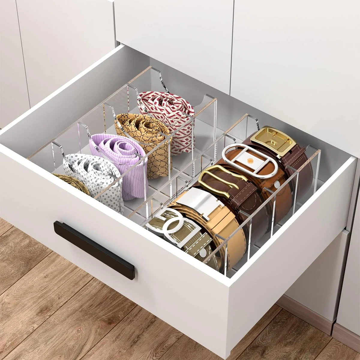 

Storage Box Transparent Acrylic Belt Storage Box Multi-Function 5-Grid Storage Box Home Bedroom Wardrobe Desktop Storage Box