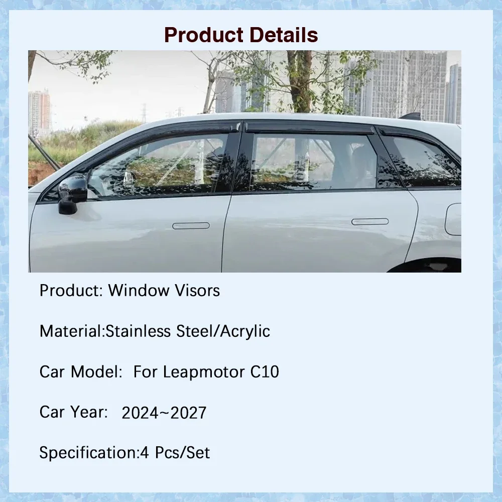 Car Window Visors For Leapmotor C10 2024 2025 2026 2027 Waterproof Rain Guard Deflector Awning Trim Cover Shade Auto Accessories