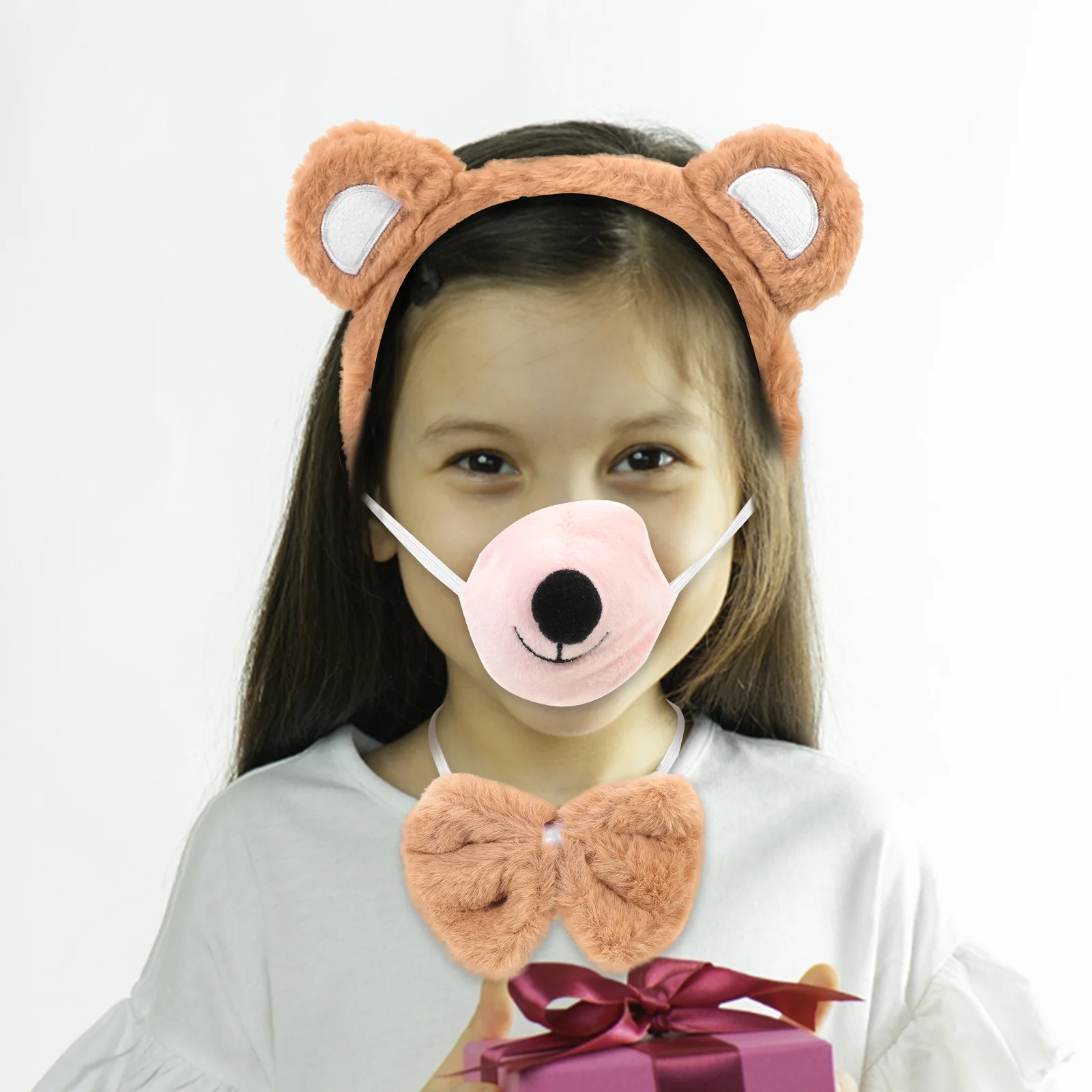 

Cartoon Bear Costume Props Animal Ears Headband Tail Bowtie Nose Accessories for Halloween Party Decorations Safe Comfortable