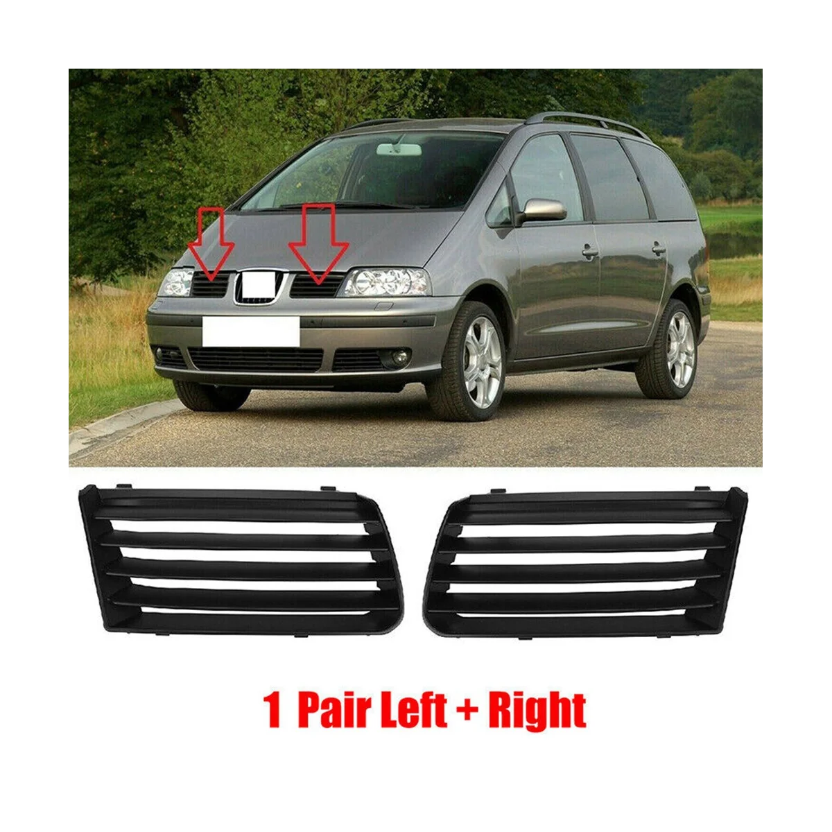 2PCS L+R Front Upper Bumper Radiator Grille Trim 7M785365301C 7M785365401C for Seat Alhambra 7M 2001-2010