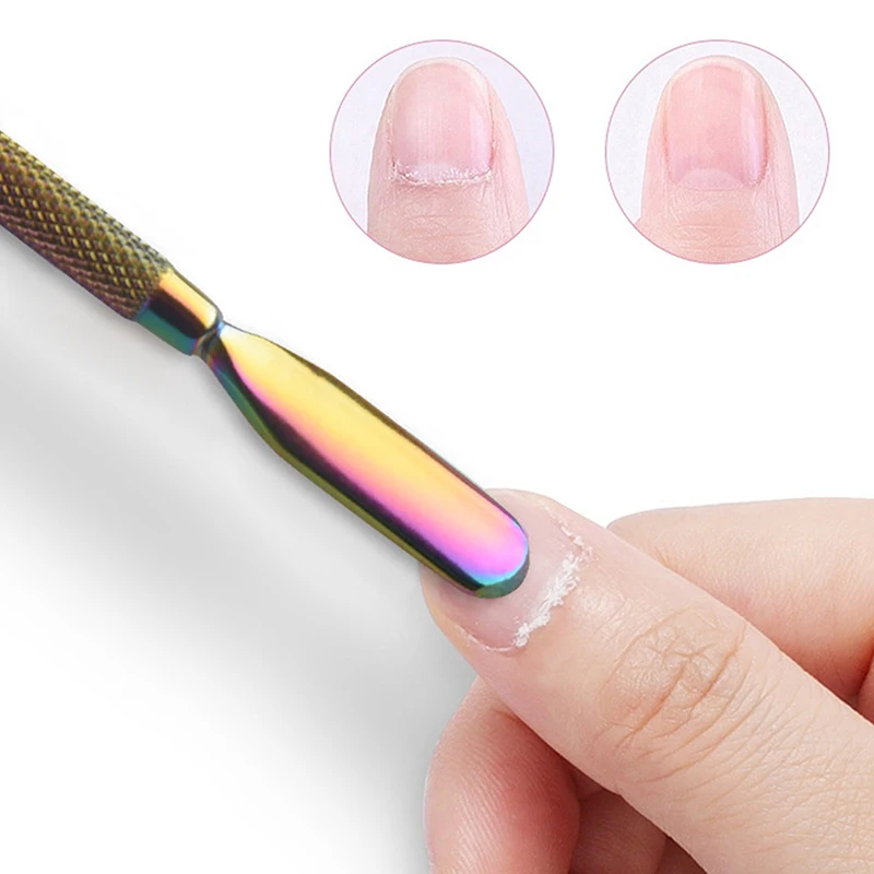 1 قطعة عدم الانزلاق مسمار أدوات الرسم مانيكير العناية الأنظف الفولاذ المقاوم للصدأ مزدوجة نهاية انتهازي للبشرة مزيل الجلد الميت تلميع #1