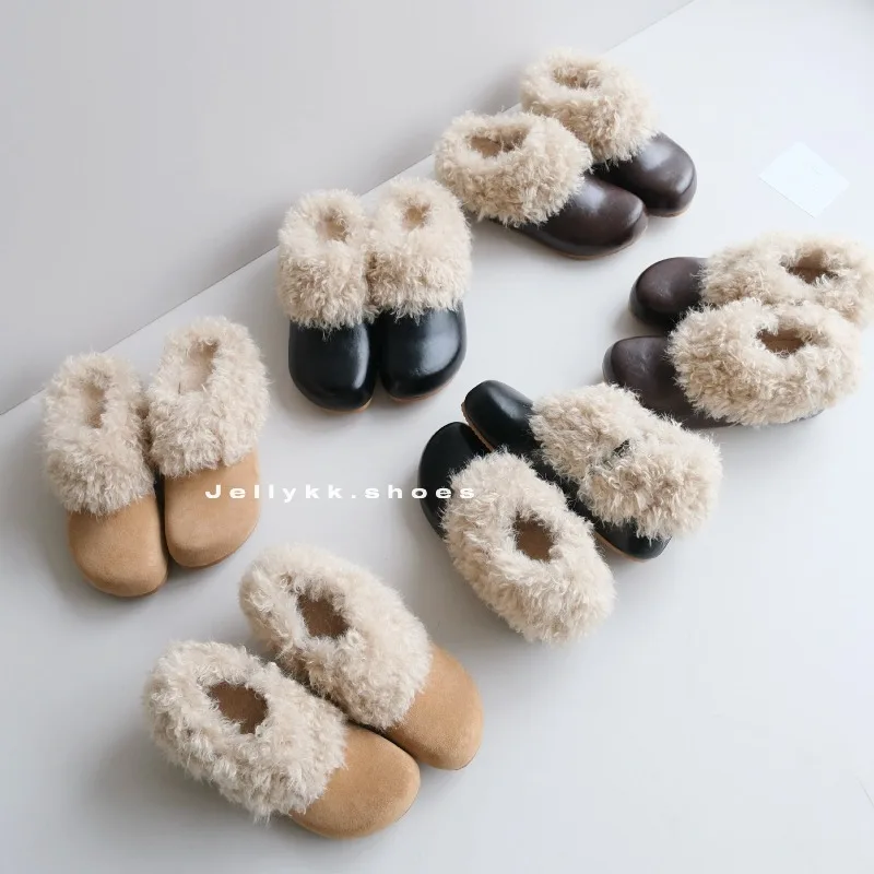 Ladies Winter Fluffy Fur Trim Mules Slippers Faux Suede Leather Flat Footwear Non Slip Daily Wear Free Shipping