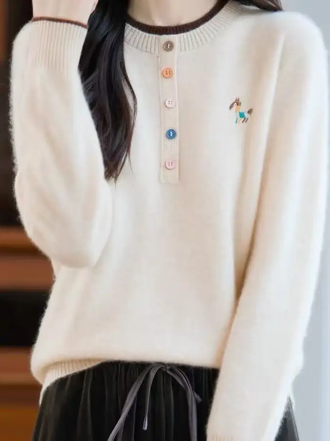 Ele bordado solto falso base de duas peças irt macio aconchegante camisola aérea para mulher confortável poliéster camere mistura