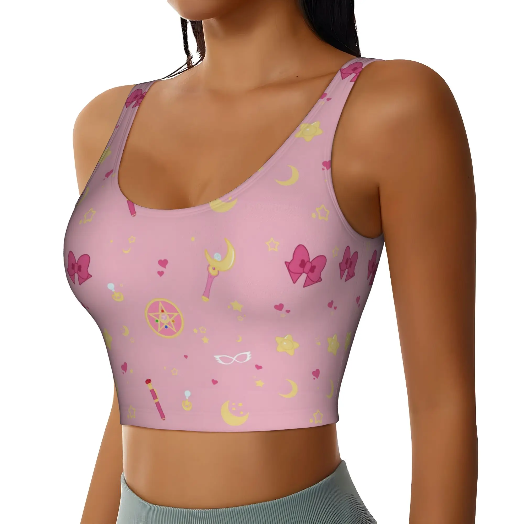 Custom High Impact Sailors Anime Moons Sports Bra for Women Usagi Tsukino Gym Workout Yoga Crop Top