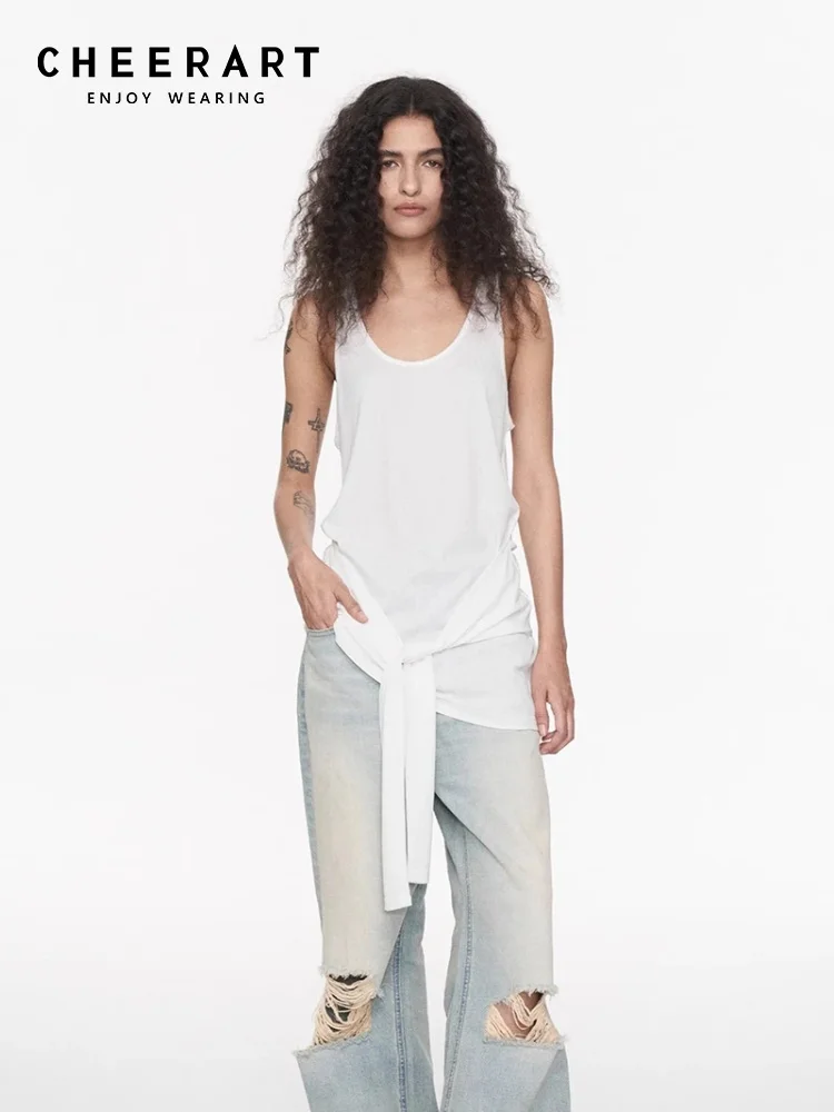 

CHEERART Summer 2025 Long Tank Tops For Woman Bandage Solid Sleeveless Top Casual Clothing