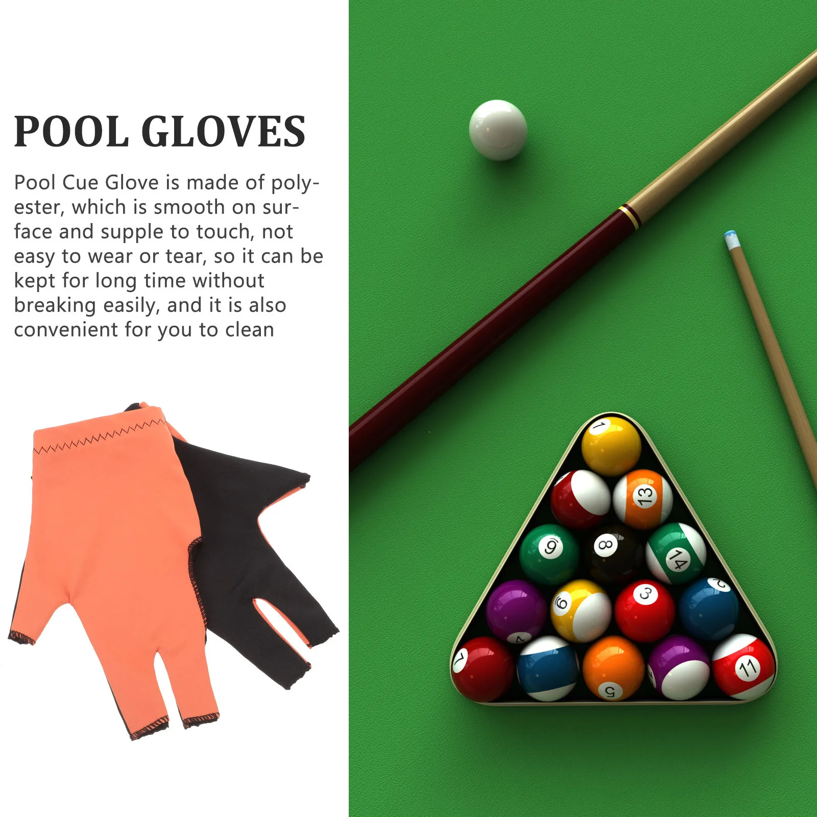 زوج واحد من قفازات البلياردو الواقية ذات سطح أملس، قفازات حمام السباحة غير قابلة للانزلاق، لمسة مريحة، أصابع مرنة للاستخدام لفترة طويلة