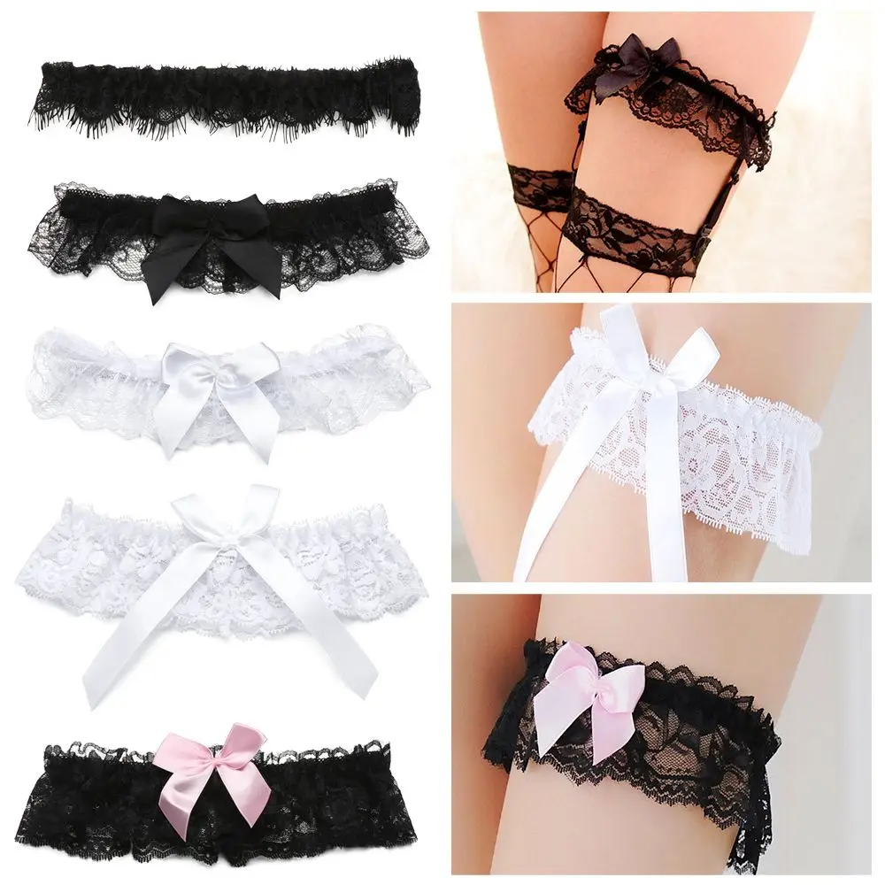 1 ชิ้นยืดหยุ่น Bowknot ลูกไม้เข็มขัดเจ้าสาวขาแหวนต้นขาแหวนเจ้าสาวขา Garter Garter