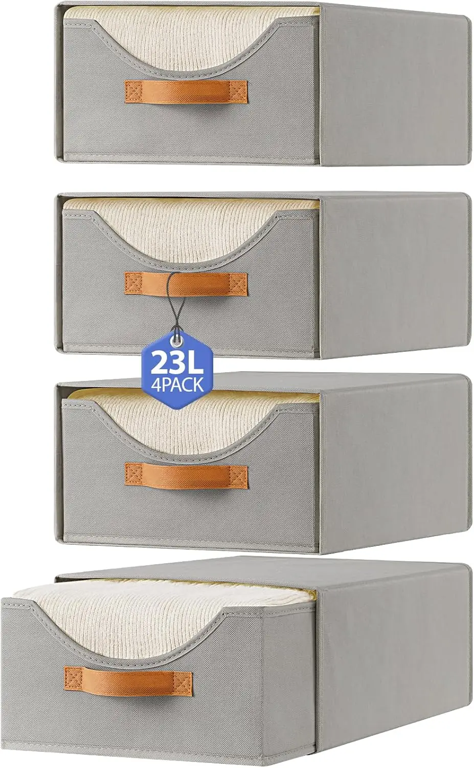 

Набор из 4 выдвижных ящиков для шкафа 16,5 дюймов и больших контейнеров для хранения одежды, выдвижные штабелируемые полки-ящики с прозрачными серыми вставками