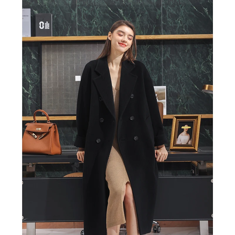 

Двустороннее шерстяное пальто средней длины для женщин, универсальная верхняя одежда для повседневной носки, классический стиль, новинка зимы