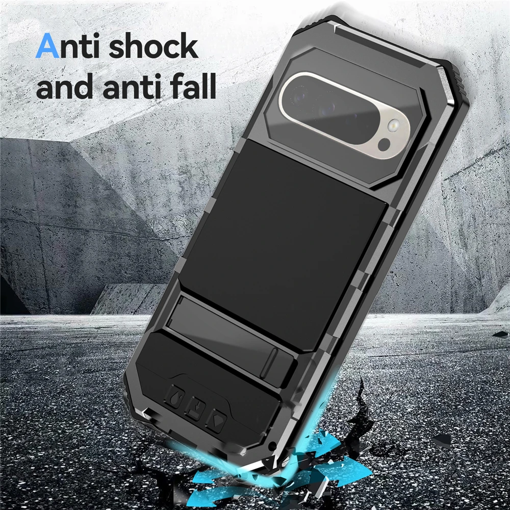 For Google Pixel 9 10 Pro XL Case Metal Heavy Duty Armor Shockproof Phone Cover With Built-in Screen Protection Full Cover Coque