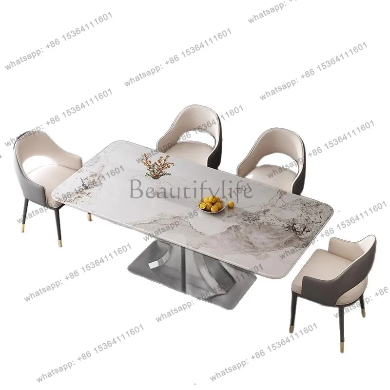 Italian light luxury rock slab dining table modern simple rectangular household small apartment