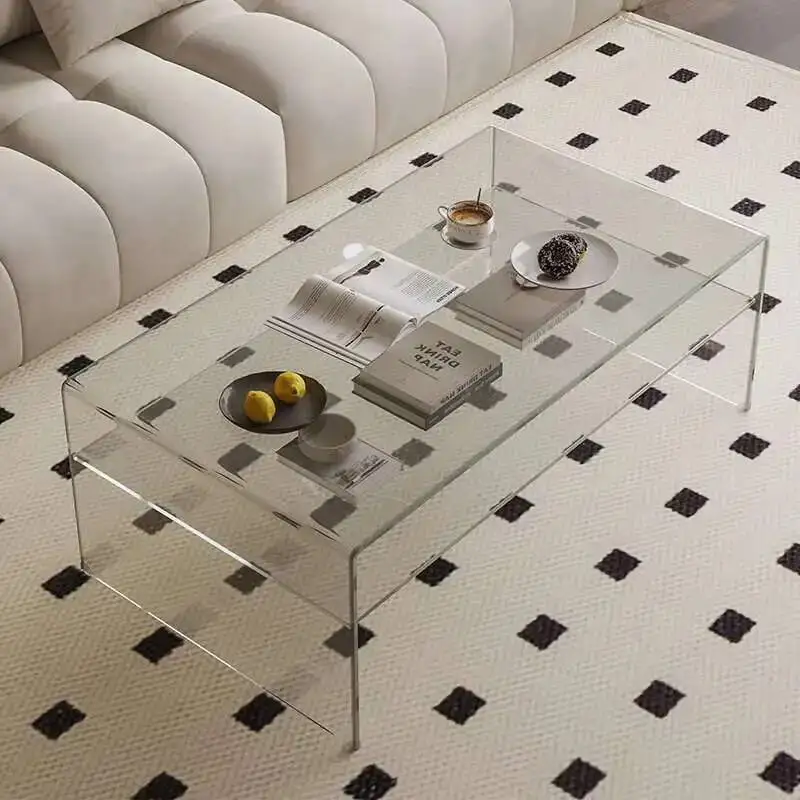 الفاخرة الحديثة الجدول الزجاج القهوة شفافة غرفة المعيشة طاولة جانبية مصمم الدائمة تتحرك الأريكة الأثاث النمط الصيني #5