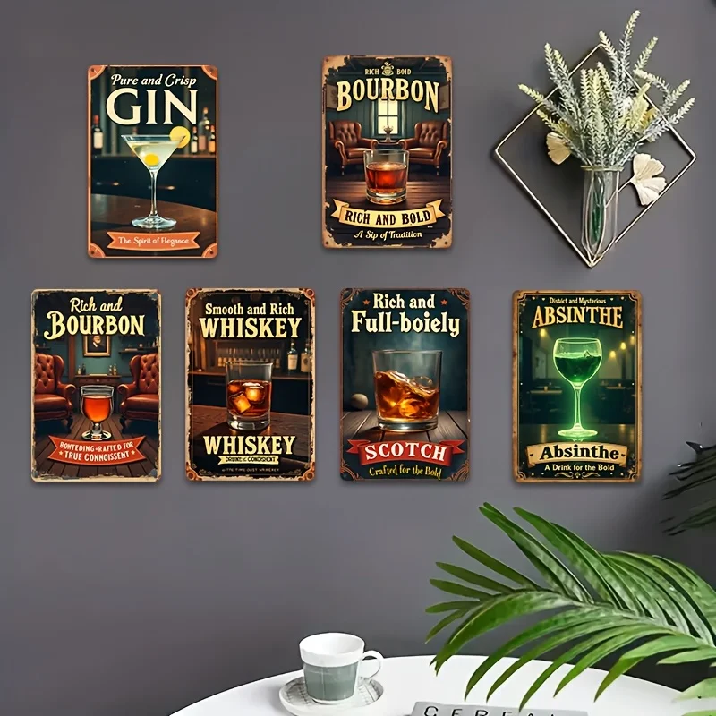 2D Flat, [JIT]Decorative Sign& Plaque 2D Flat, 6pcs Retro Bar Sign Set, 20.32x30.48cm Vintage Metal Wall Decor for Home Bars, fo