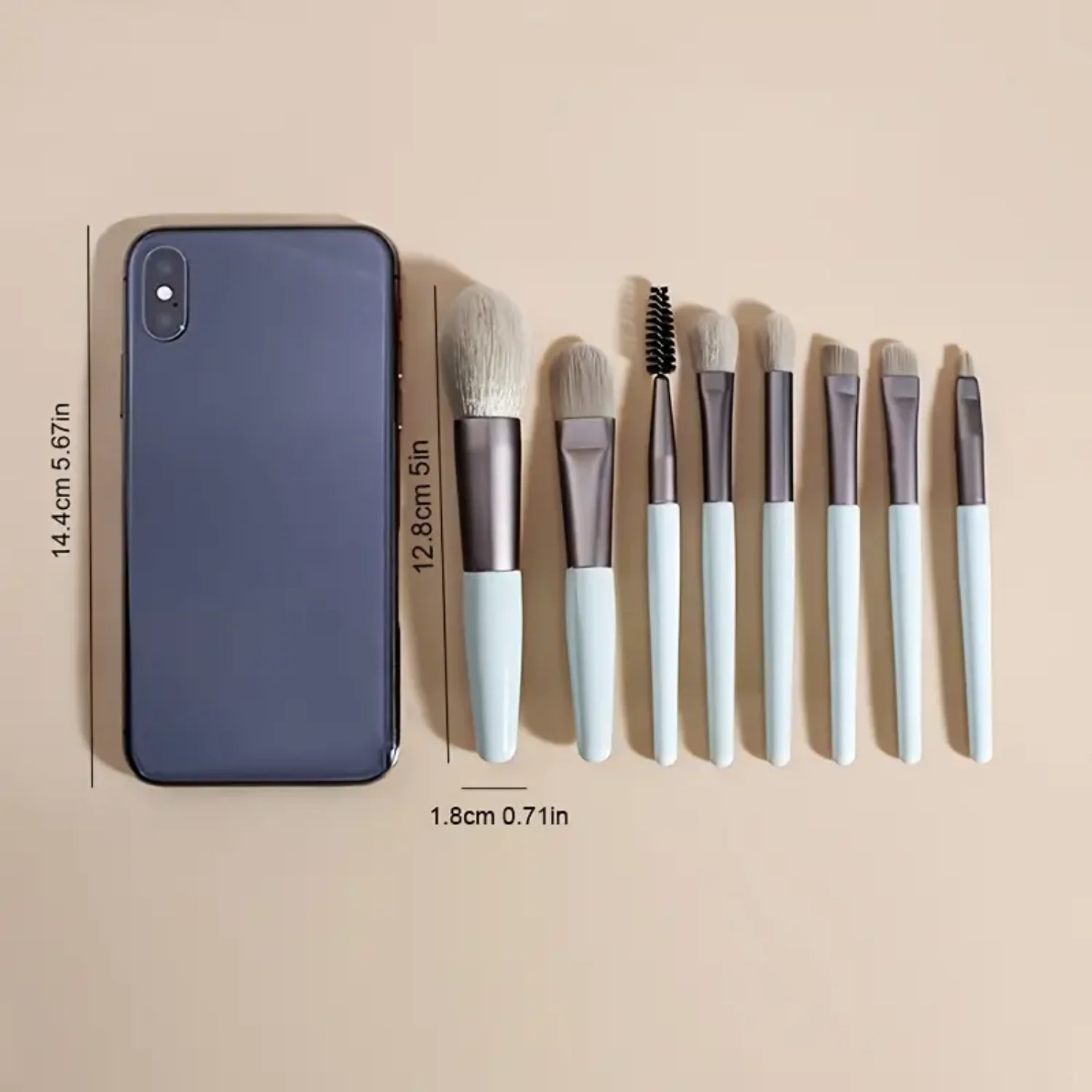 Travel Makeup Brushes Set 8 Pcs: Foundation, Blush, Eye Shadow, Eyelash, Lip & Brows Kit - Portable & Mini Size