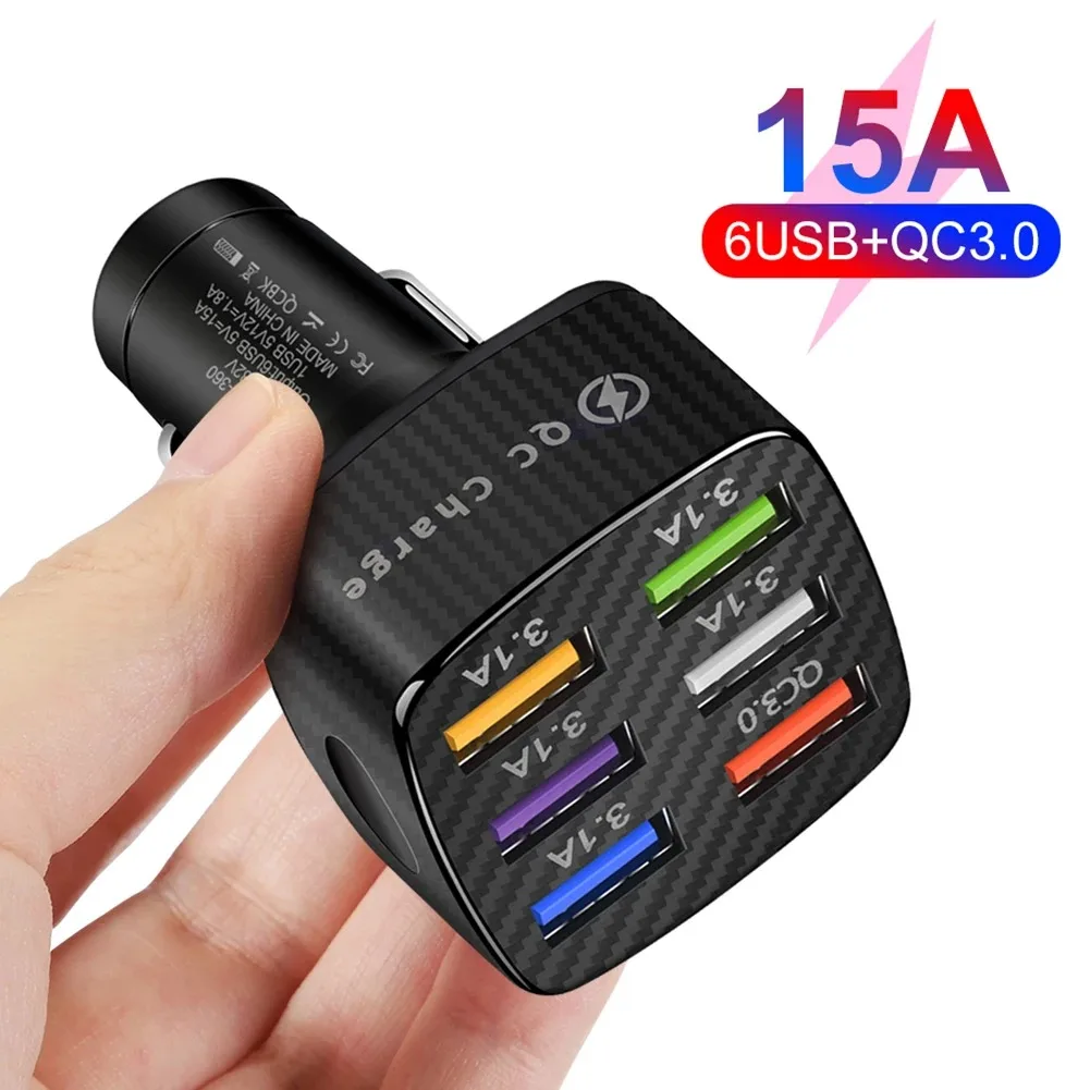 6 Port USB Car Charger 12V/24V Quick Charge3.0 Fast Charging Power Adapter for iPhone Samsung Huawei Xiaomi Mobile Phone Charge