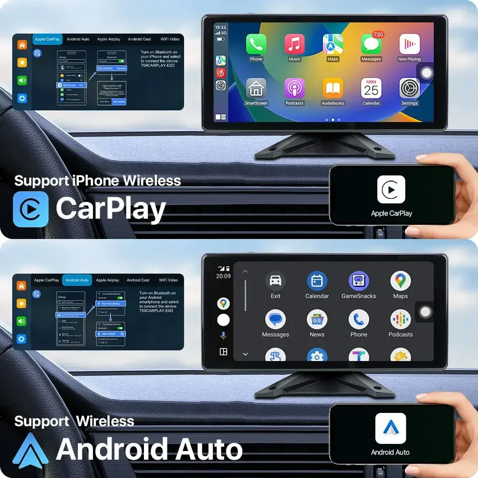 GreenYi 10.36'' Wireless Carplay Android Auto 4CH Touch Screen Monitor With 1080 Front/Side/Rear Camera For Truck Trailer Bus RV