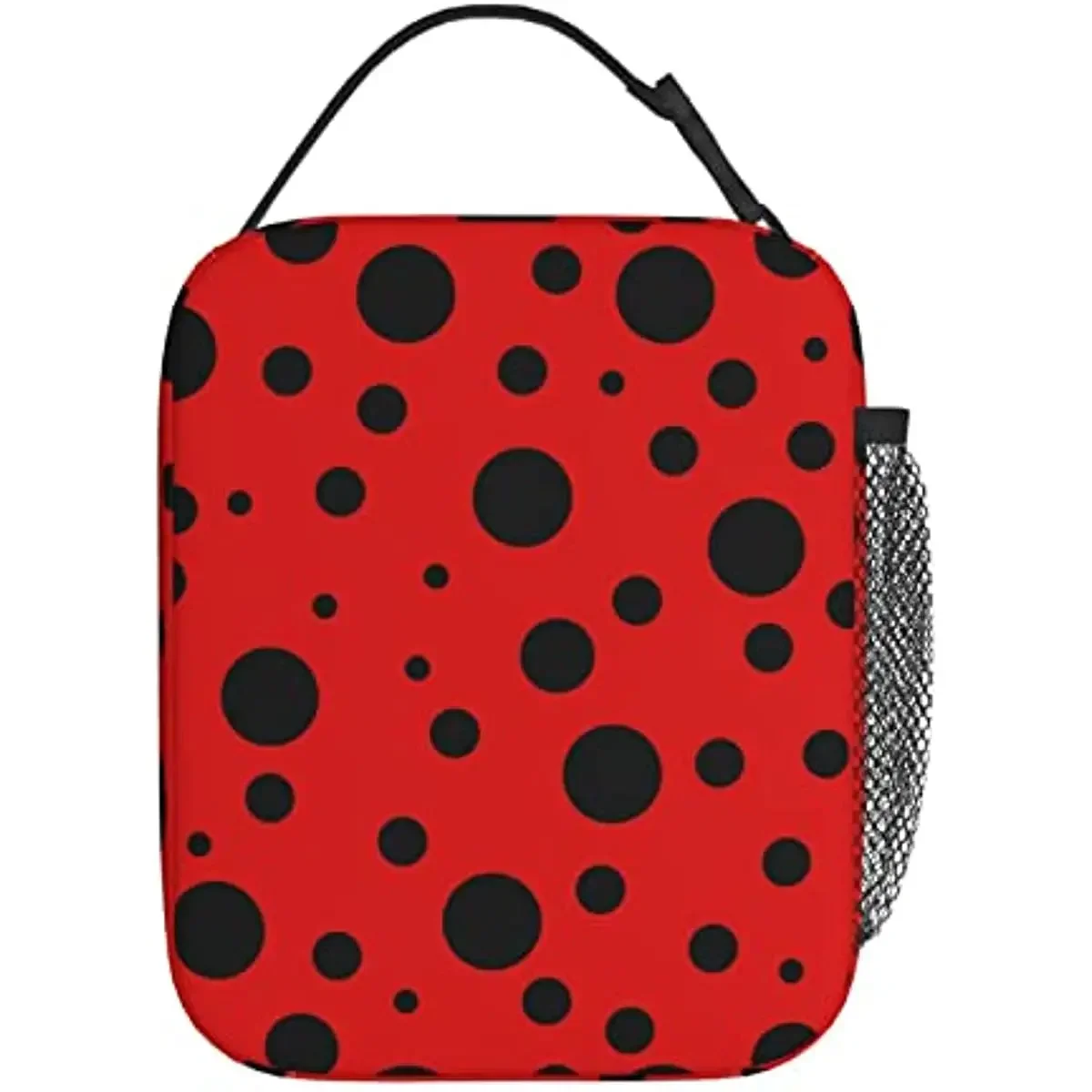 Ladybug Black and Red Polka Dot Portable Lunch Bag Insulated Lunch Box Reusable Cooler Totes for Women Men Adults Girls Work