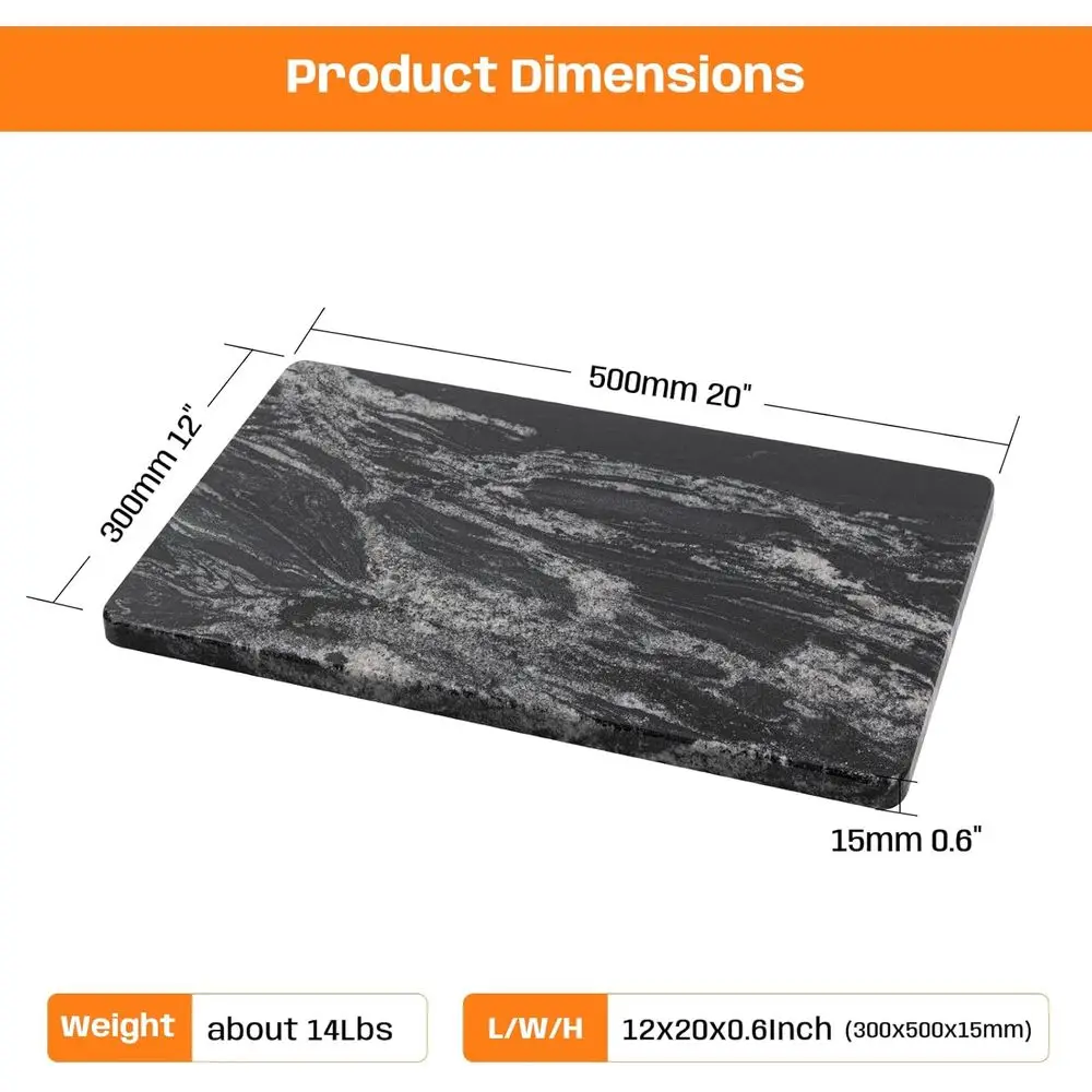 Placa de pastelaria de mármore preto durável de 12 x 20 polegadas, 0,7 polegadas de espessura, ideal para massa pesada e chocolate, pacote único