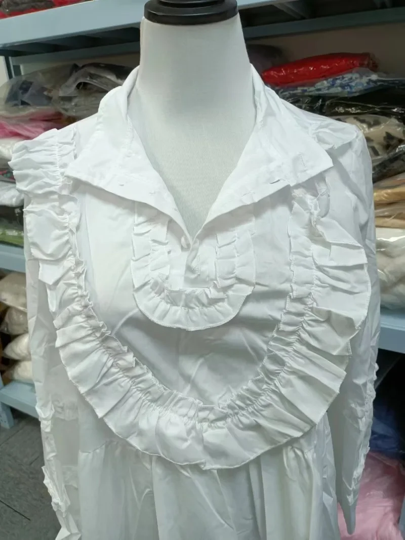 Robe élégante à volants à col haut pour femmes, robe éducative Mulher, robes courtes sexy, manches bouffantes, mode automne, blanc, 2023