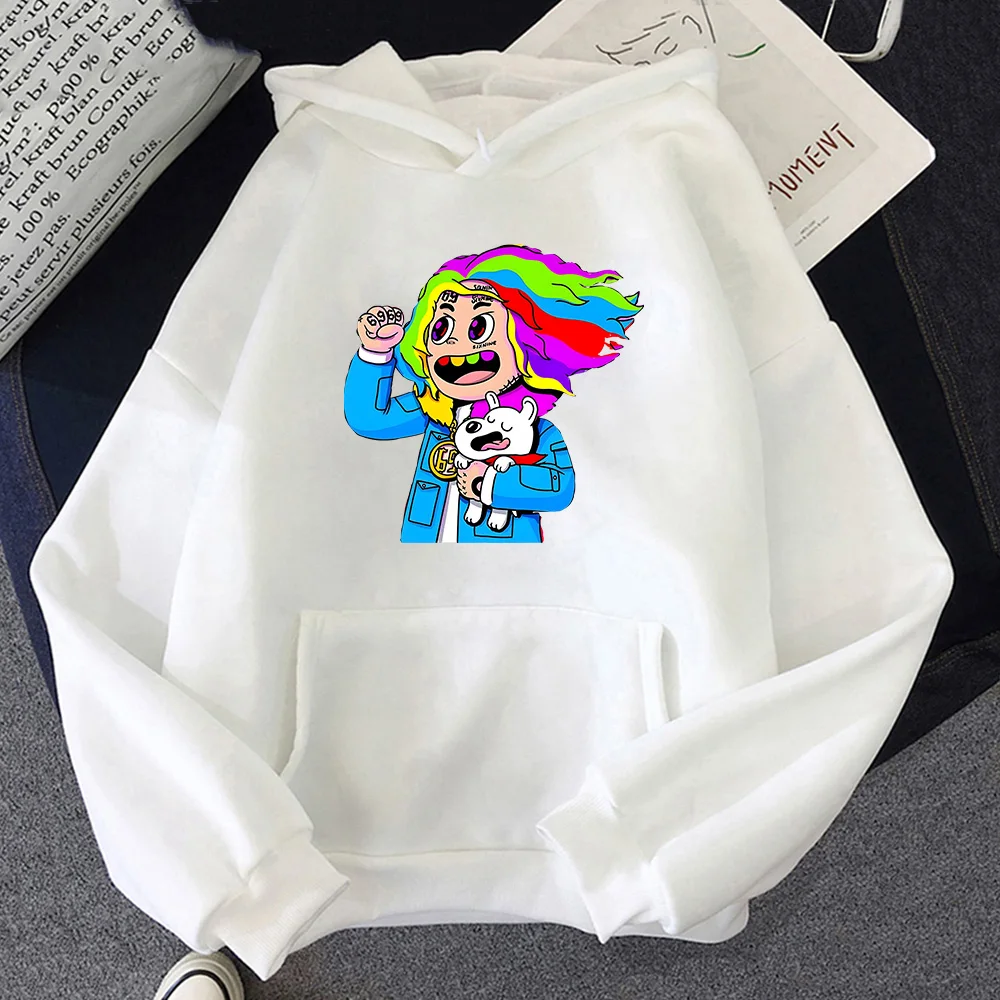 6ix9ine Tekashi69 Men Fashion Cartoon Printed Hoodies Autumn Winter Velvet Casual Loose Tops Popular Character Anime Sweatshirts