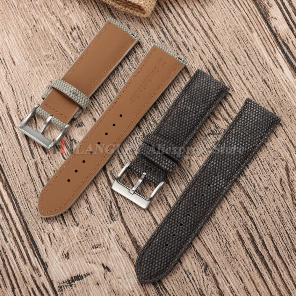 Premium Sailcloth Canvas Watch Band 20mm 22mm Quick Release Nylon Leather Strap Replacement Bracelet Blue Black for Brand Watch