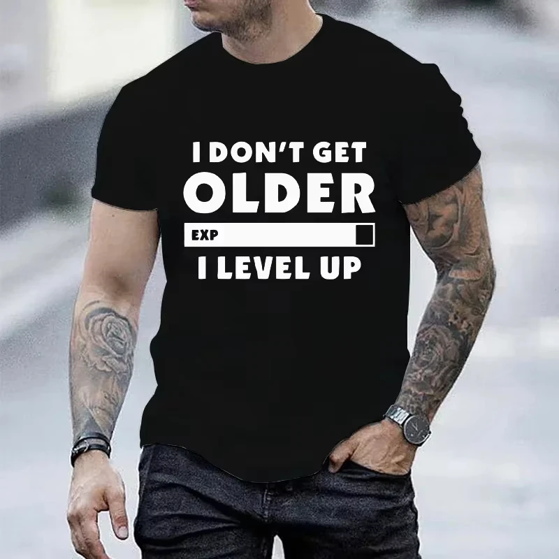 Video Game Quote Graphic T Shirt Men Women Short Sleeve I Don't Get Older Level Up EXP Bar Letter Print Premium Cotton Tops