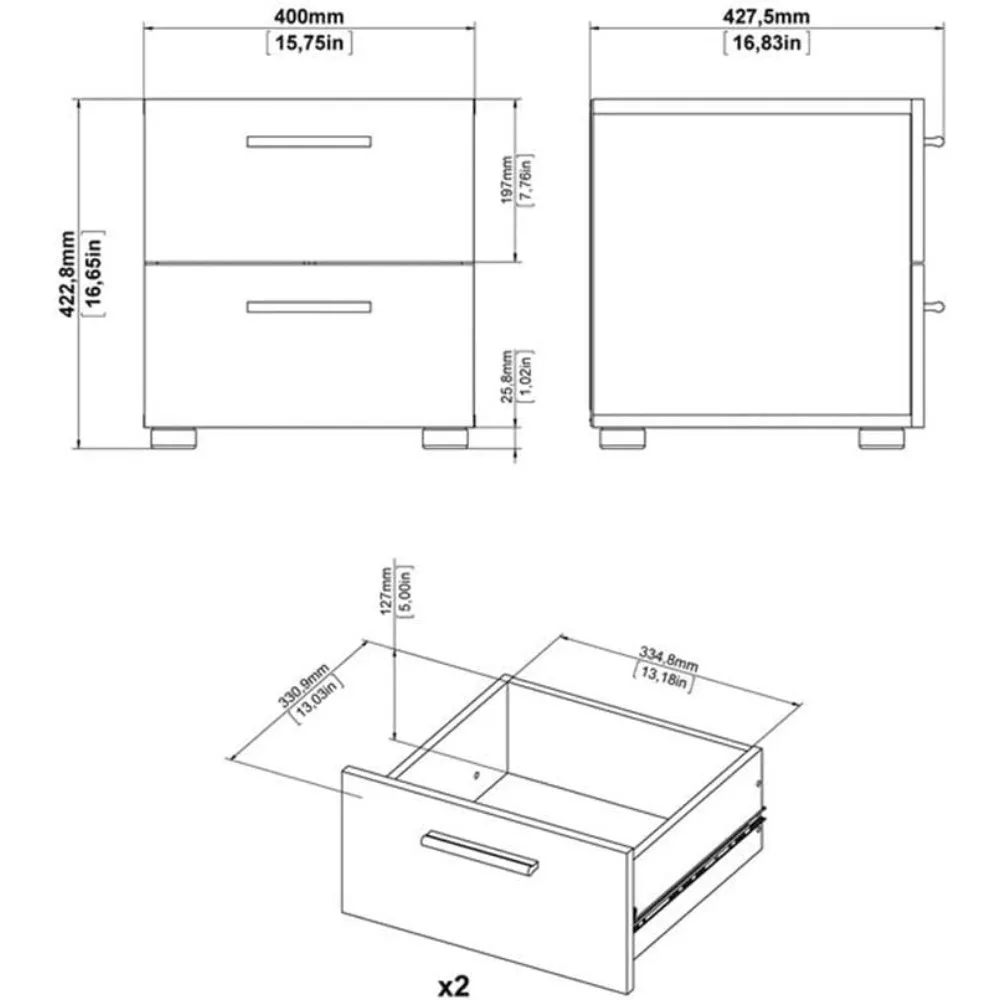 طقم غرفة نوم أبيض مكون من قطعتين بما في ذلك طاولتين ليليتين بدرجين