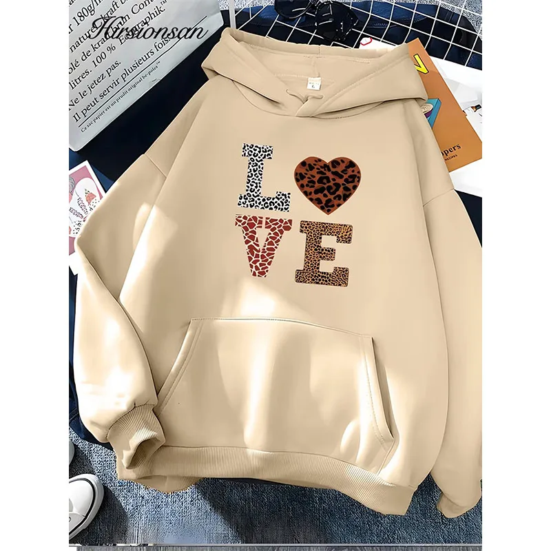 Hirsionsan-moletom com letras de amor feminino macio, casual, solto, quente, com capuz feminino, velo, roupas femininas, inverno, novo, 2023