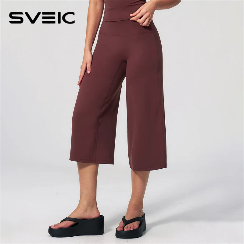 SVEIC MuseDrape Wide Leg Yoga Capris Pants High Waist Butt Lifting Stretch Draped Trousers For Pilates Casual Running Gym Wear