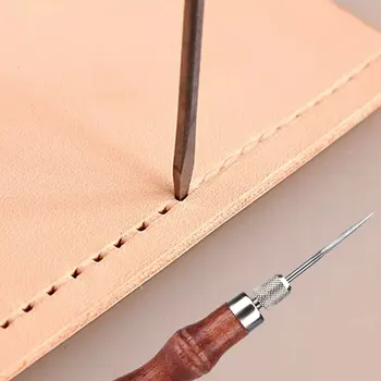 1 takım 4 1 DIY ahşap saplı deri dikiş Awl deri dikiş çizik Awl araçları tuval Leathercraft dikiş iğne kiti