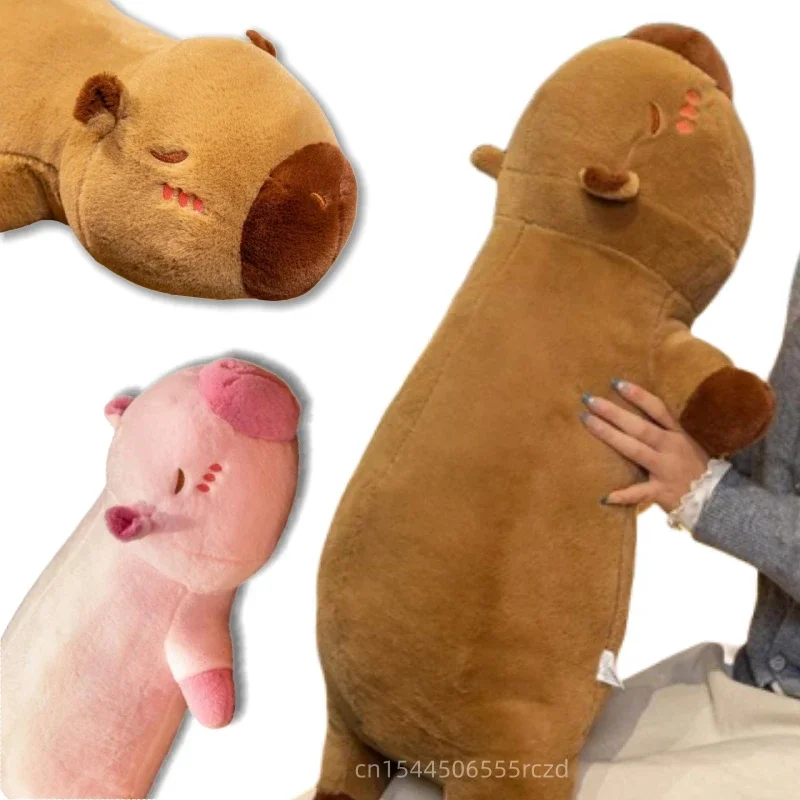 60-80cm Kawaii Long Capybara Plush Doll Pillow Cartoon Animal Pink Brown Couple Soft Capybara Plush Toy Gift For Girlfriend