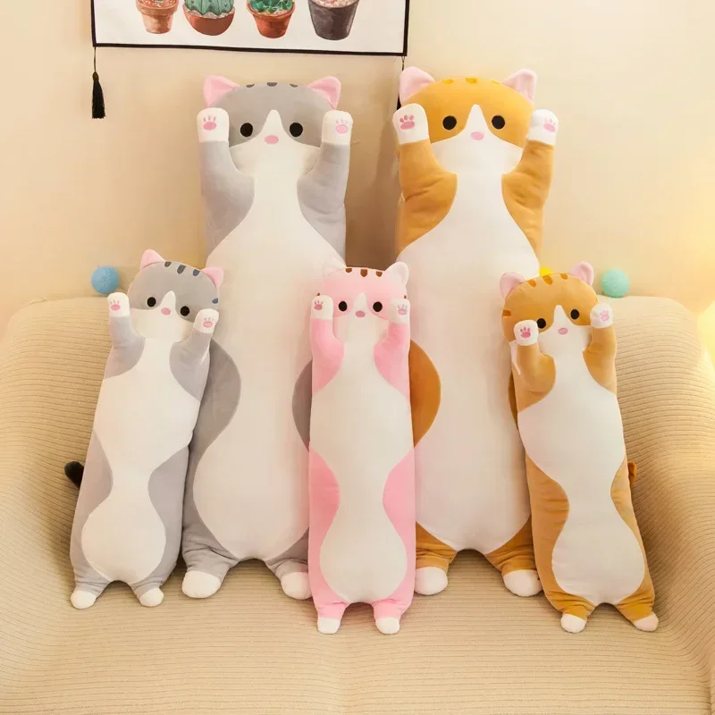 Cute Cat Plush Body Pillow Creative Kawai Cartoon Cat Stuffed Cushion Sofa Bedroom Decorative Throw Pillow Sleeping Cushion Gift