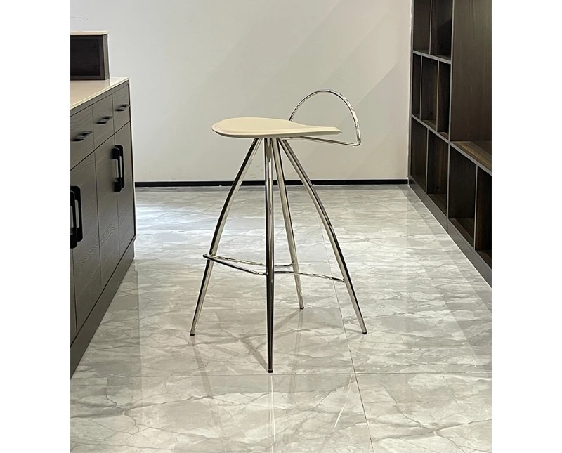 Italian saddle leather bar chair, light luxury stainless steel bar chair, household